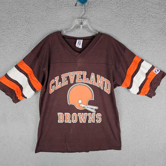 RARE Vintage 80s Cleveland Browns LOGO 7 Large Graphic Tee Shirt Jersey USA - Picture 1 of 9